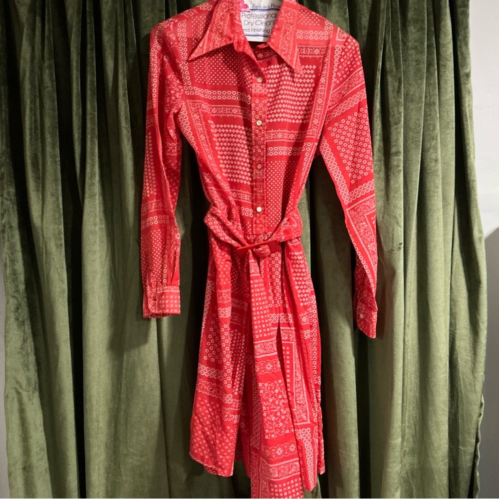 Rare Vintage Dennet Barry Paris Bandana MIDI Dress with Belt